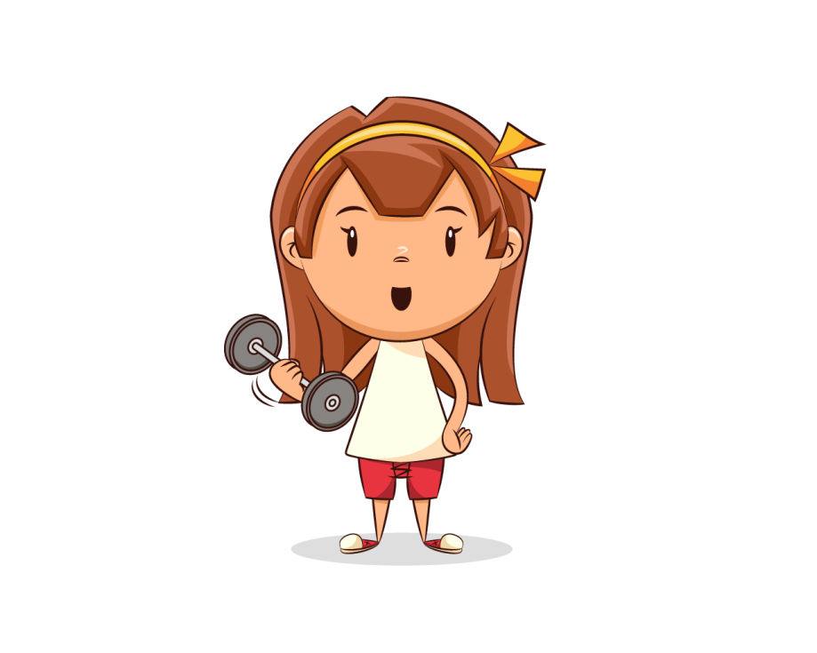 personaje-ejercicio Ilustración de una niña levantando una pesa pequeña.